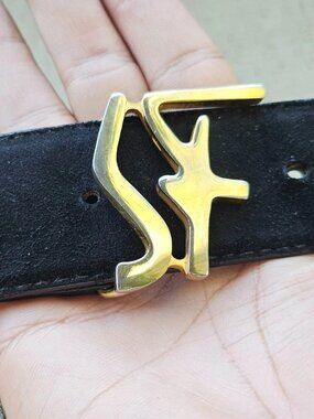 Salvatore Ferragamo Belt Black Suede Leather Waistband SF Logo Buckle Made Italy